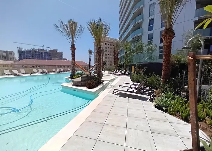 New-Studio Apartments In Eurocity-Large Pool-Rock Or Sea Views-Balcony-Free Parking-Holiday And Short Let Apartments In Gibraltar