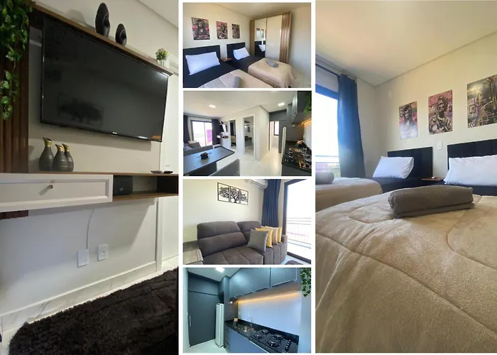 Stúdio de 1 Quarto, Wifi 500mb, Condominio com Elevador, 1 Vaga de Garagem, Cozinha Completa - Indicado para Grupos, Hospedes a Trabalho, Família e Pets