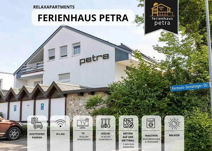Ferienhaus Petra - Großzügige Ferienwohnungen in bester Bodenseelage l 1 Minute zum Bodensee l 7 Ferienwohnungen l Vollausgestattete Küchen l Gratis-WLAN l Gratis Parkplätze l Mitten auf der Mettnau