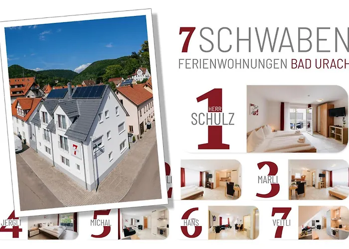 7SCHWABEN 1 Haus 7 unterschiedliche Wohnungen alle vollausgestattet mit Küche und Bad, Waschmaschine, Altstadt 3 Minuten, Bus 3 min, Bahn 5 min, kostenloses Parken, E-Bike Garage Ladestation im Hof, E-Ladestation 3 min, rollstuhlgerecht, barrierefrei