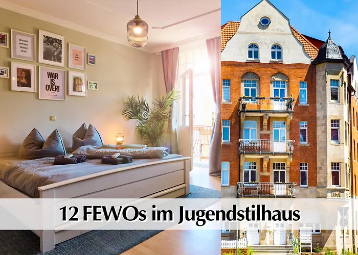 12 FEWOs im Jugendstilhaus mit Aufzug, großer Terrasse, Kingsize-Betten, 250Mbts WLAN, 55 Zoll Smart-TV - Nur ein kurzer Spaziergang durch den Park Venedig zur Krämerbrücke - Kostenlose Parkplätze in den umliegenden Straßen - Gaststätte im Haus
