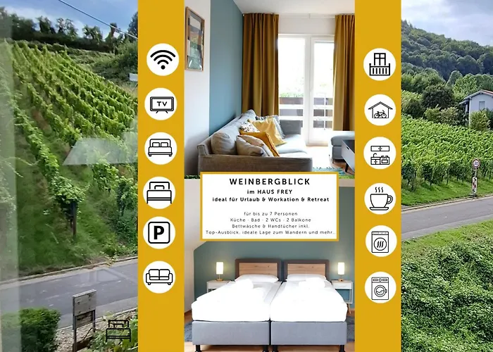 WEINBERGBLICK im Haus FREY - 3 Schlafzimmer ,Küche, 2 Bäder, 2 Balkone, Parkplatz direkt vor der Tür